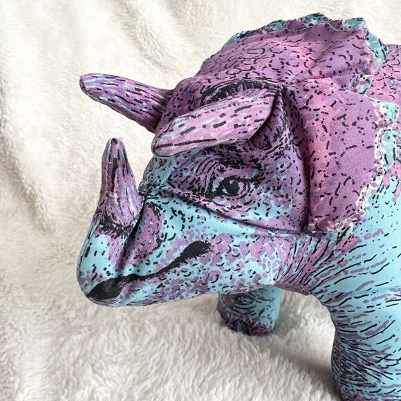 Great American Fun Triceratops Dinosaur Purple Blue Vintage 90s Stuffed Toy 1991 - Picture 2 of 7